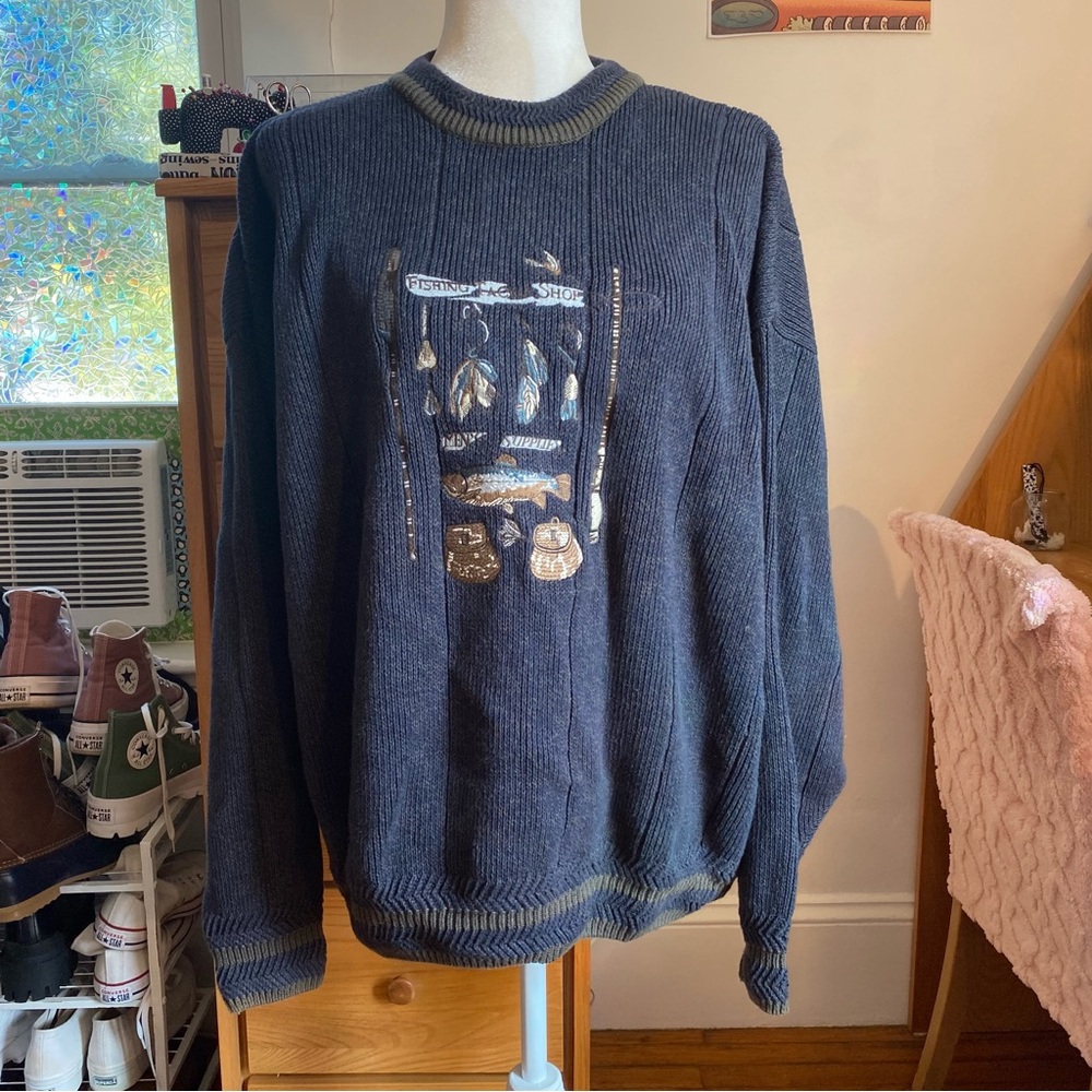 Gant 100% Cotton Mens Vintage Sweater With Fishing Embroidery